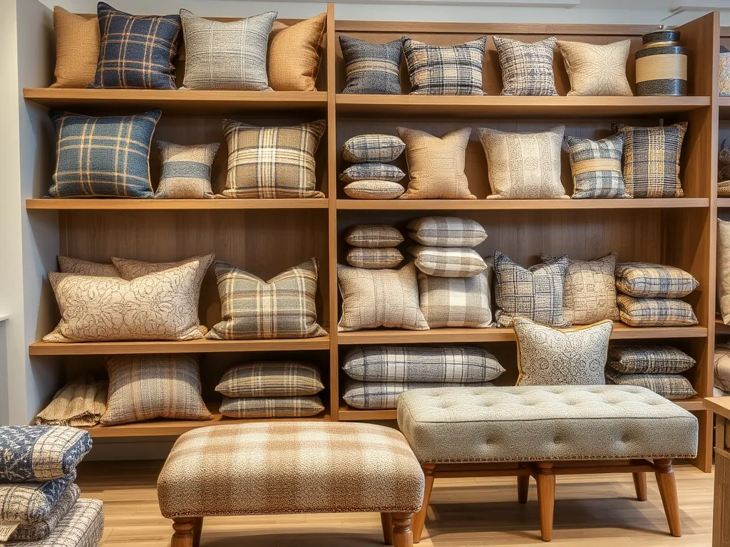 Living room styling Living room with tweed cushions and soft lighting