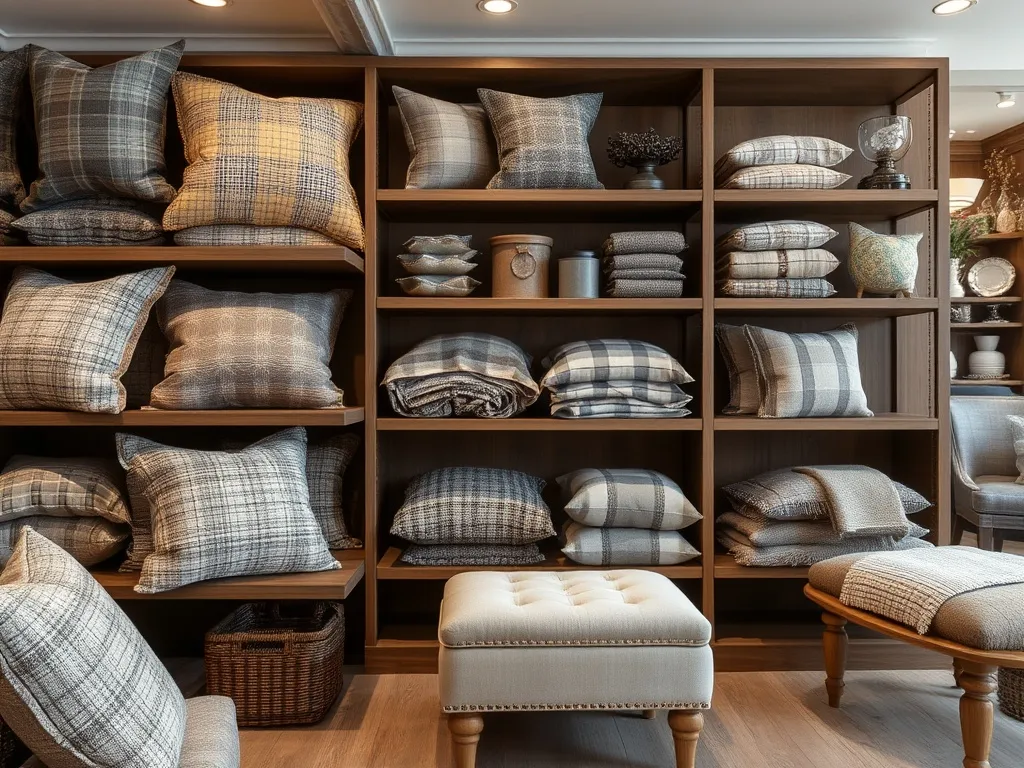 Handcrafted tweed and wool home accessories in a warm interior